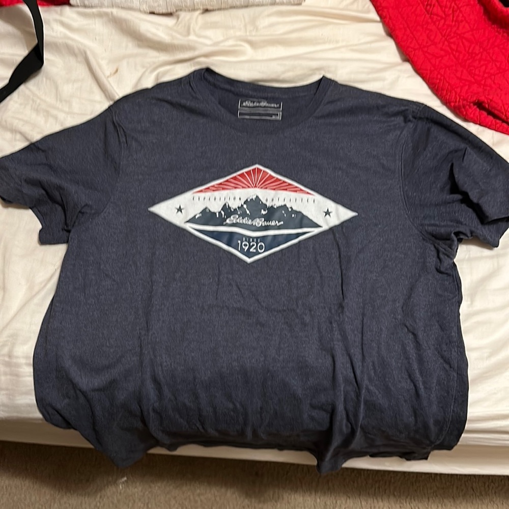 Eddie Bauer Expedition Outfitter Since 1920 T Shirt Blue Large